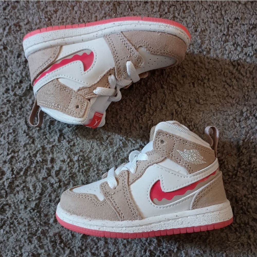 Toddler's Jordan 1 Mid SE Desert/Fusion Red-Pale Ivory (HJ5959 206) BRAND NEW